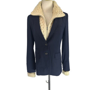 Veronica Beard Scuba Jacket w/ Upstate Dicky & Cuffs Size 1 Navy Beige Wool Rare